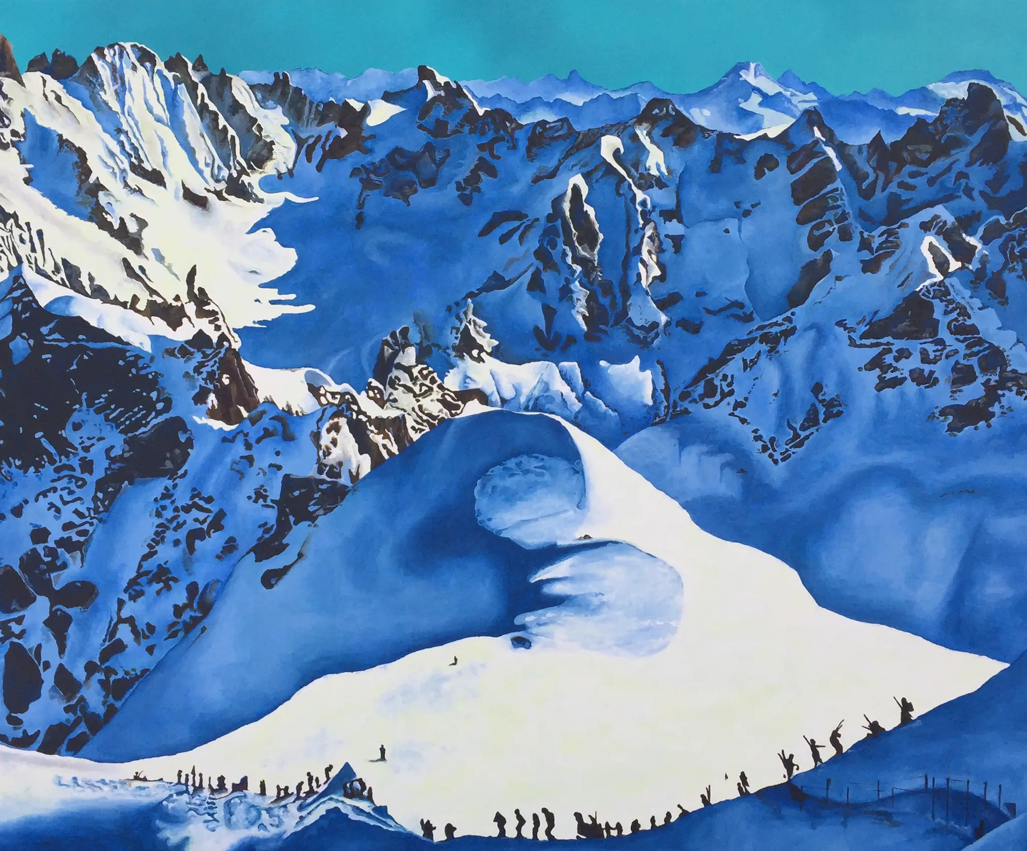 Aguille du Midi acrylic and spray paint 54x48 by Sarah Geraci